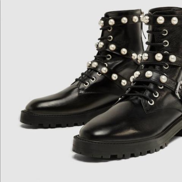 zara pearl biker boots